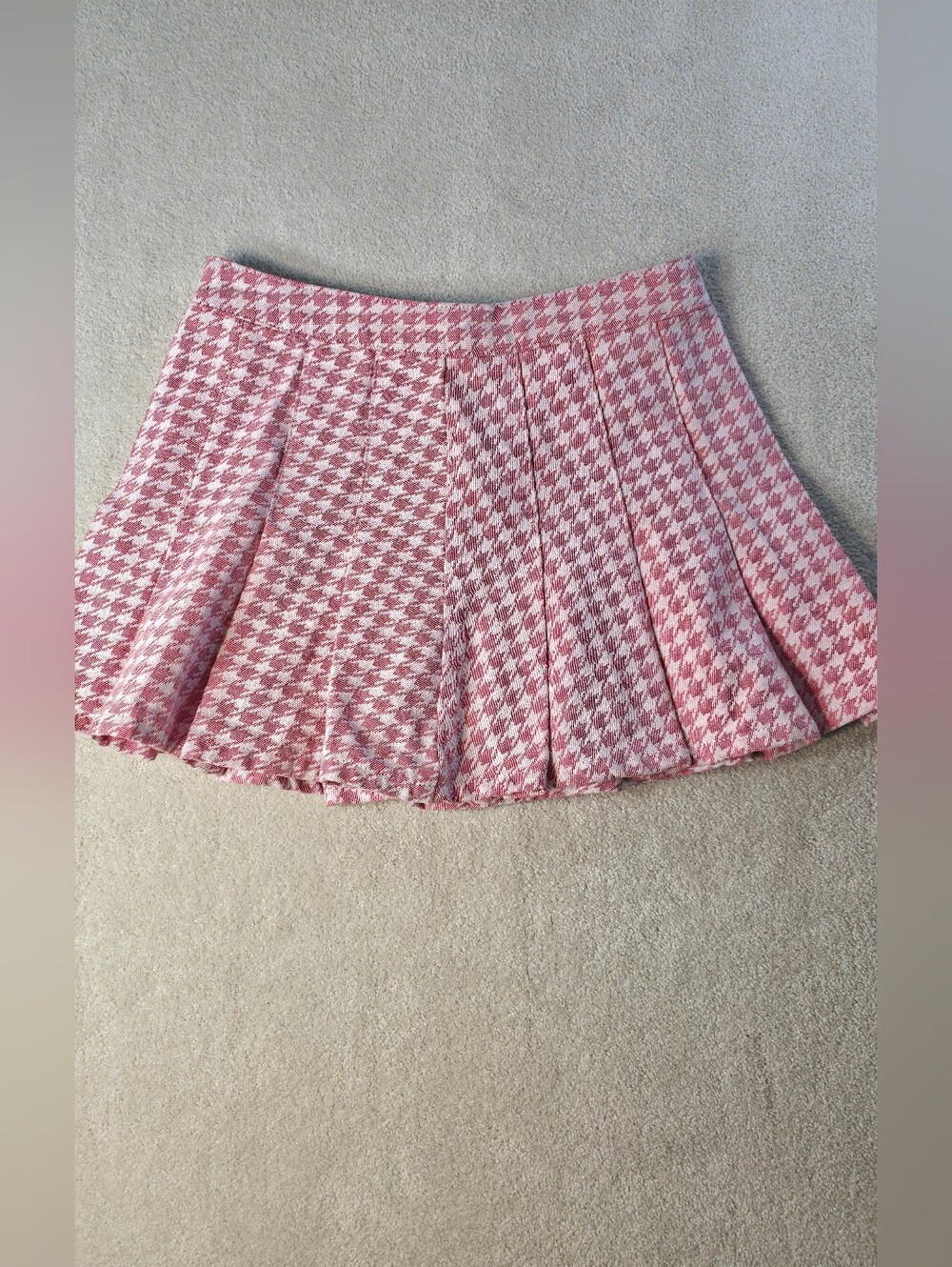 Urban Revivo Pleated Mini Skirt Pink White Houndstooth Coquette Academia 6